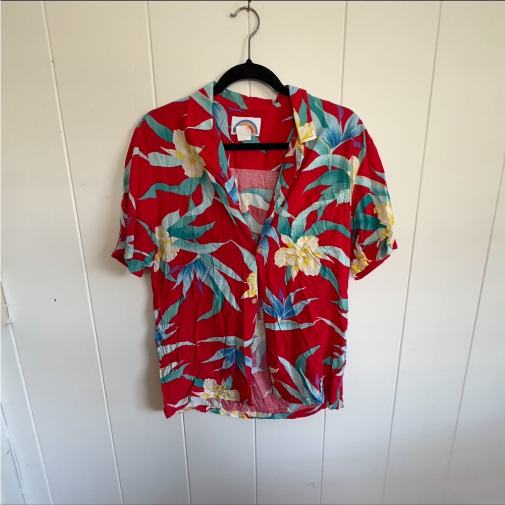 Paradise Found Red Aloha Shirt Medium